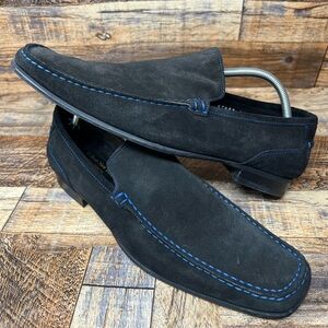 To Boot New York Shoes Mens SZ 10 M Black Blue Suede Tribeca Penny Loafers ITALY